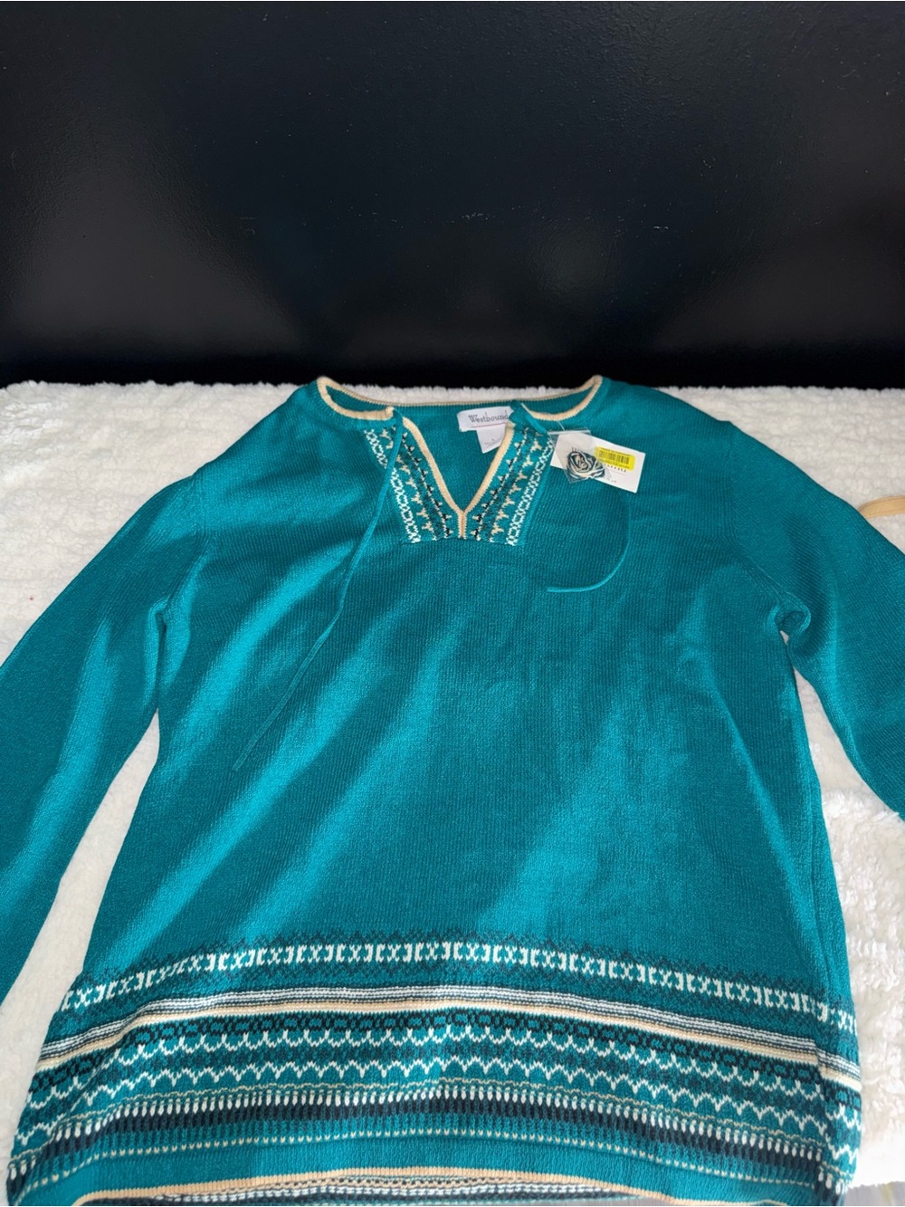 Westbound Teal Crewneck Sweater with Embroidered Trim